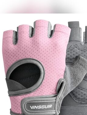 Vinsguir Pink and Gray Fingerless Workout Gloves